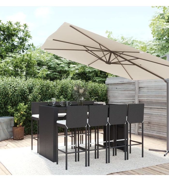 Ensemble de bar de jardin 9 pcs avec coussins noir poly rotin | Mobilier & Déco