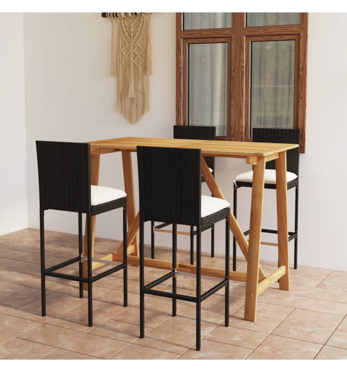 Ensemble de bar de jardin avec coussins 5 pcs Noir | Mobilier & Déco