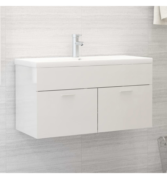 Armoire d'évier avec lavabo intégré Blanc brillant | Mobilier & Déco