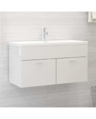 Armoire d'évier avec lavabo intégré Blanc brillant | Mobilier & Déco