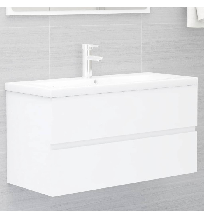 Armoire d'évier avec lavabo intégré Blanc Bois d'ingénierie | Mobilier & Déco