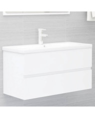 Armoire d'évier avec lavabo intégré Blanc Bois d'ingénierie | Mobilier & Déco