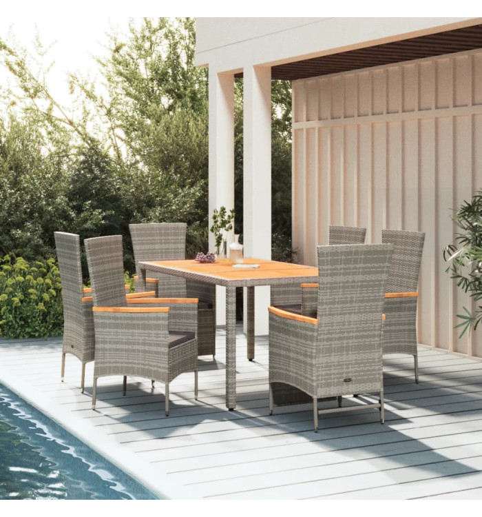 Ensemble à manger de jardin et coussins 7 pcs gris rotin | Mobilier & Déco