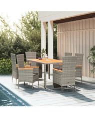 Ensemble à manger de jardin et coussins 7 pcs gris rotin | Mobilier & Déco