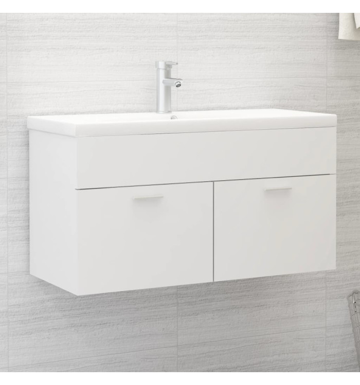 Armoire d'évier avec lavabo intégré Blanc Bois d'ingénierie | Mobilier & Déco