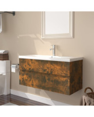 Meuble lavabo avec bassin intégré Chêne fumé Bois d'ingénierie | Mobilier & Déco