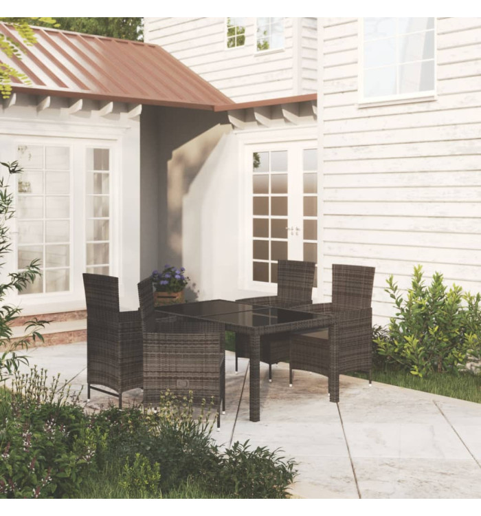 Ensemble à manger d'extérieur 5pcs avec coussins Résine tressée | Mobilier & Déco