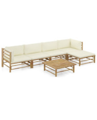 Salon de jardin 6 pcs avec coussins blanc crème bambou | Mobilier & Déco