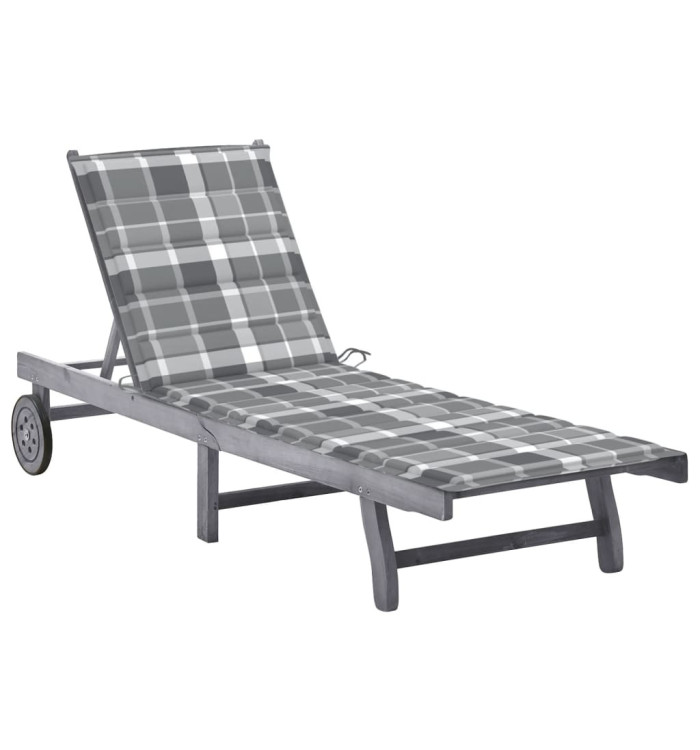 Chaise longue de jardin avec coussin Gris Bois d'acacia solide | Mobilier & Déco