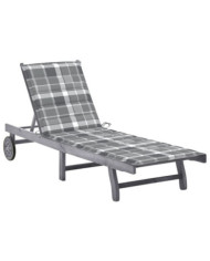 Chaise longue de jardin avec coussin Gris Bois d'acacia solide | Mobilier & Déco
