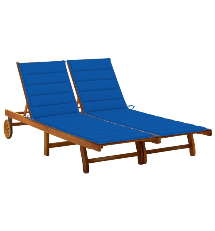 Chaise longue de jardin 2 places avec coussins Acacia solide | Mobilier & Déco