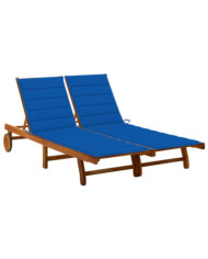 Chaise longue de jardin 2 places avec coussins Acacia solide | Mobilier & Déco