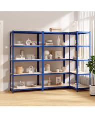 Étagères à 5 niveaux 3 pcs Bleu Acier et bois d'ingénierie | Mobilier & Déco