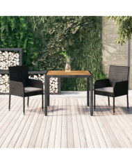 Ensemble à manger de jardin avec coussins 3 pcs Noir | Mobilier & Déco