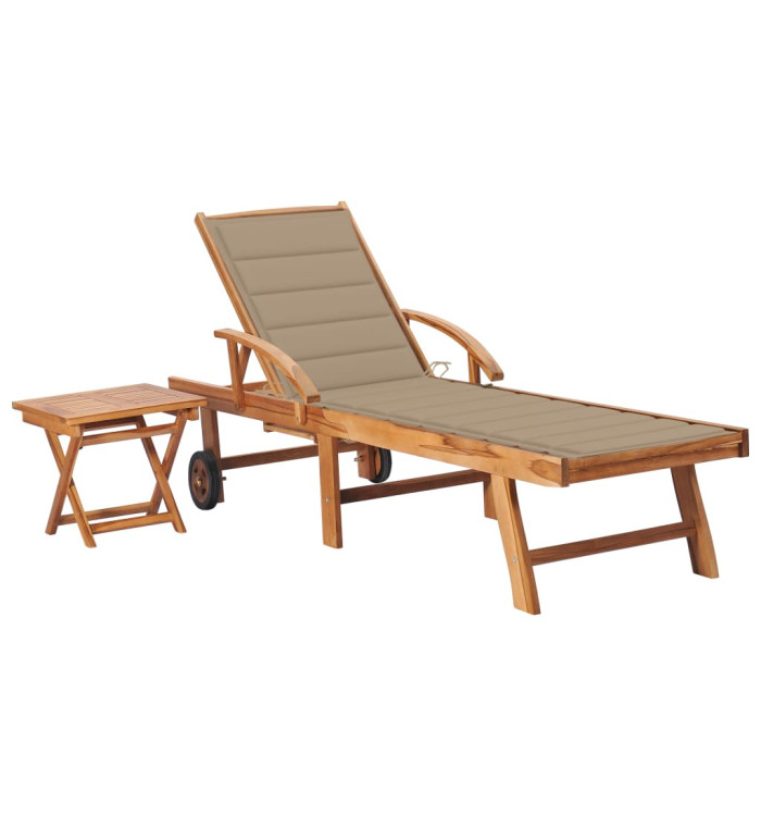 Chaise longue avec table et coussin Bois de teck solide | Mobilier & Déco