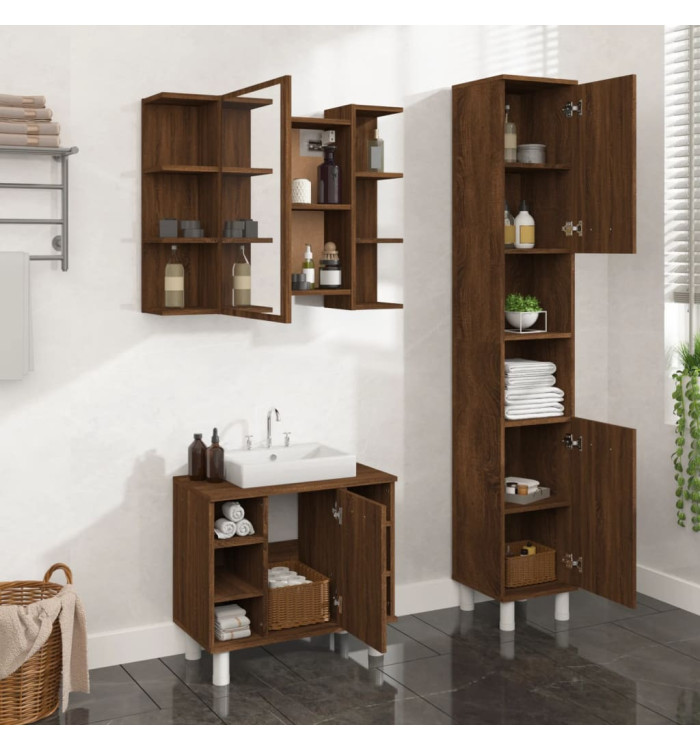 Ensemble d'armoires de salle de bain 3 pcs chêne marron | Mobilier & Déco