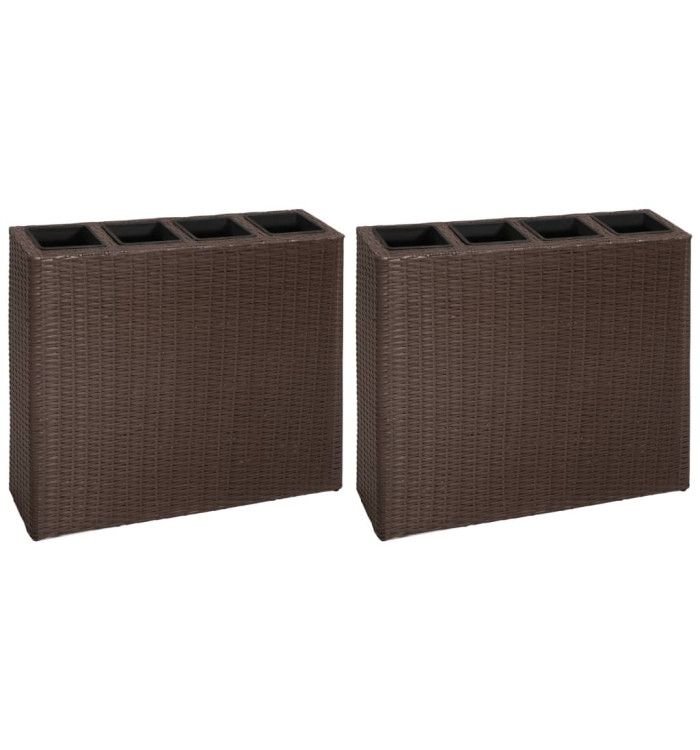 Lits surélevés de jardin et 4 pots 2 pcs Résine tressée Marron | Mobilier & Déco