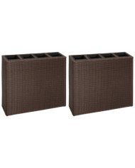 Lits surélevés de jardin et 4 pots 2 pcs Résine tressée Marron | Mobilier & Déco