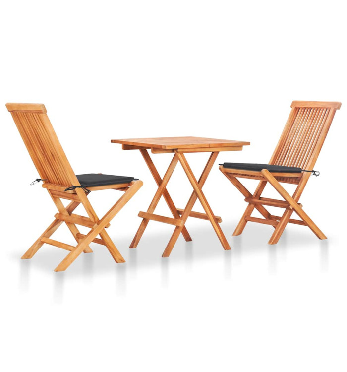 Ensemble de bistro 3 pcs avec coussins anthracite Bois de teck | Mobilier & Déco