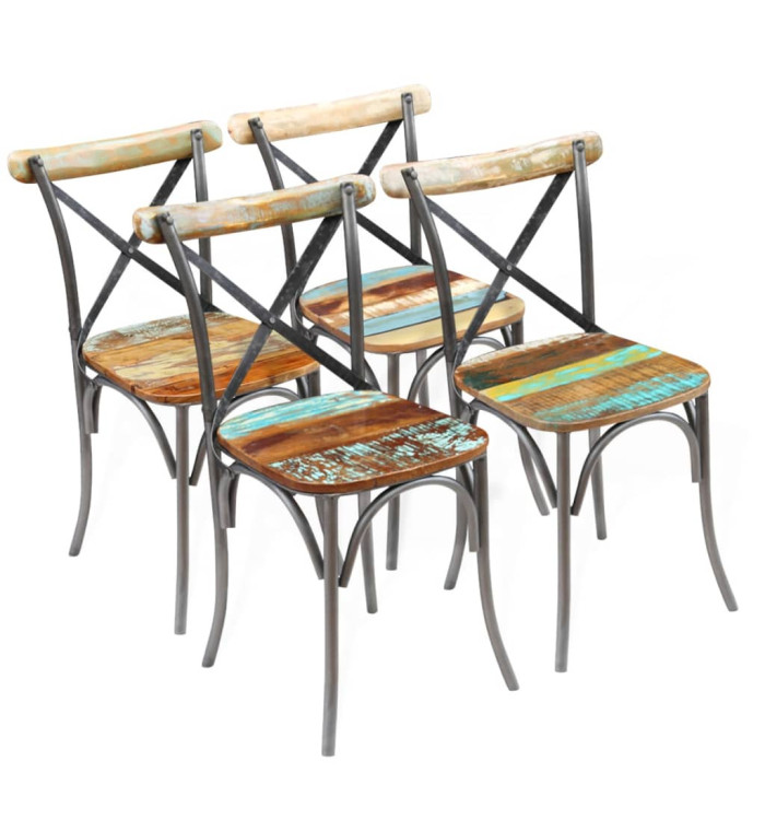 Chaises à manger lot de 4 bois de récupération solide | Mobilier & Déco