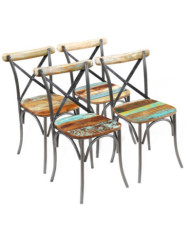 Chaises à manger lot de 4 bois de récupération solide | Mobilier & Déco