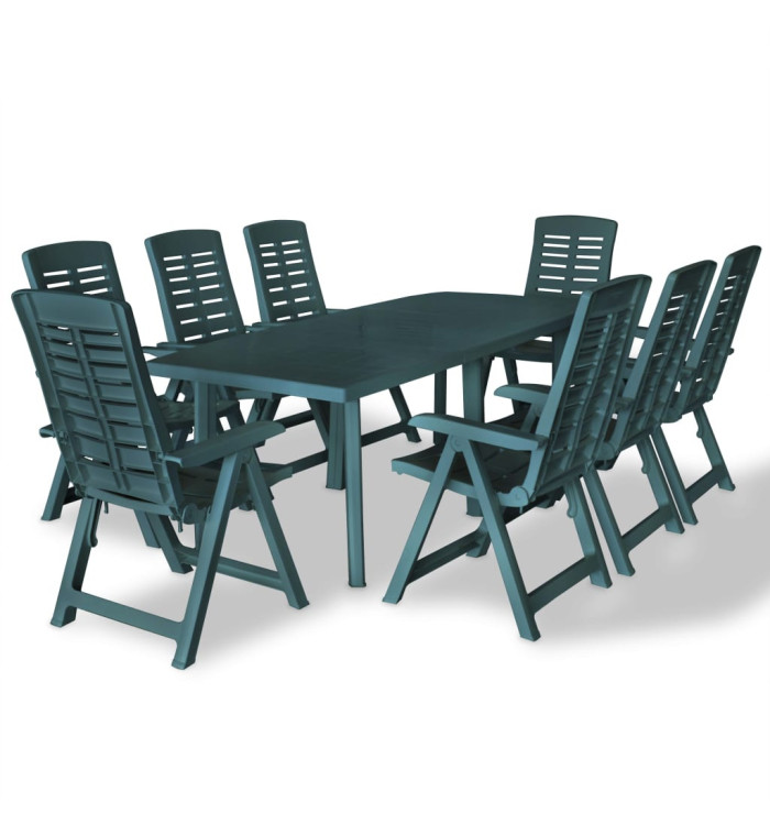 Ensemble à manger d'extérieur 9 pcs Plastique Vert | Mobilier & Déco