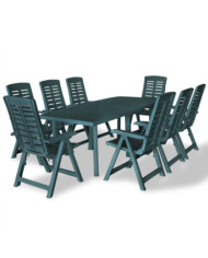 Ensemble à manger d'extérieur 9 pcs Plastique Vert | Mobilier & Déco