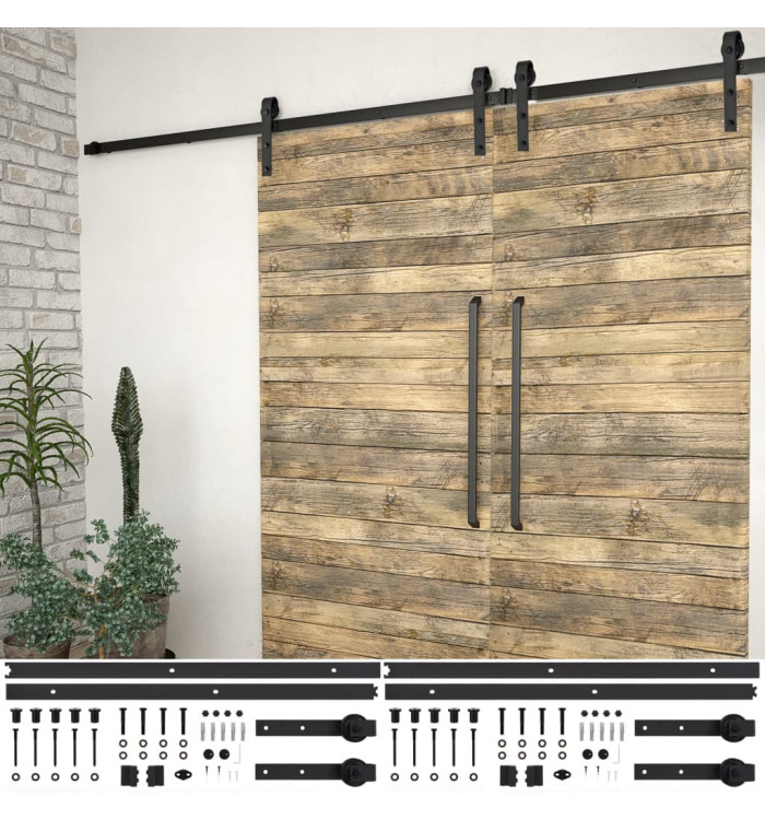 Kits de fixation pour porte coulissante 2 pcs 200 cm Acier Noir | Mobilier & Déco