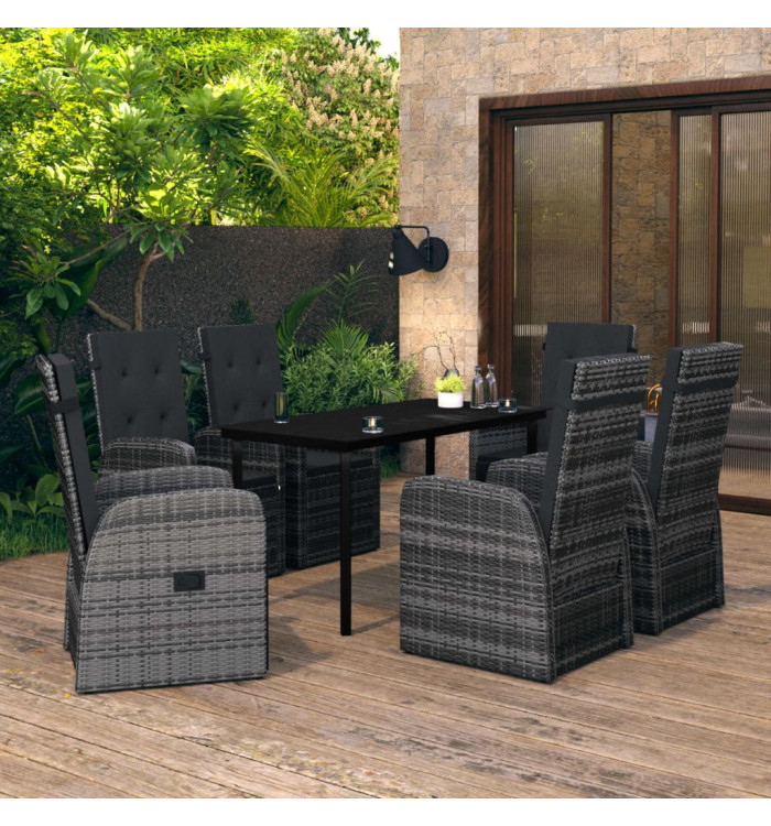 Ensemble à manger de jardin avec coussins 7 pcs Gris | Mobilier & Déco