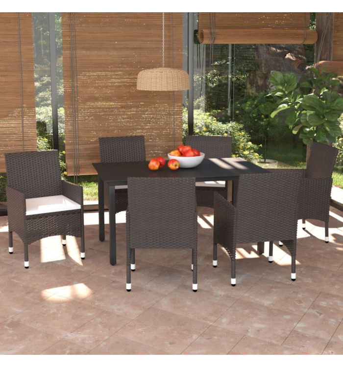 Ensemble à manger de jardin et coussins 7 pcs marron poly rotin | Mobilier & Déco