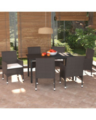 Ensemble à manger de jardin et coussins 7 pcs marron poly rotin | Mobilier & Déco