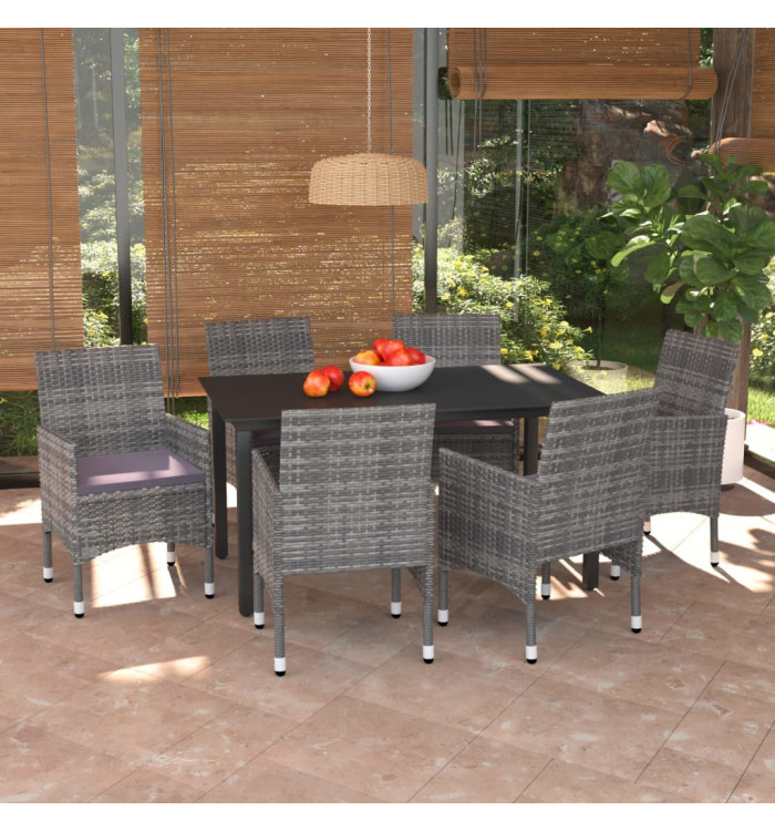 Ensemble à manger de jardin coussins 7pcs Résine tressée Gris | Mobilier & Déco