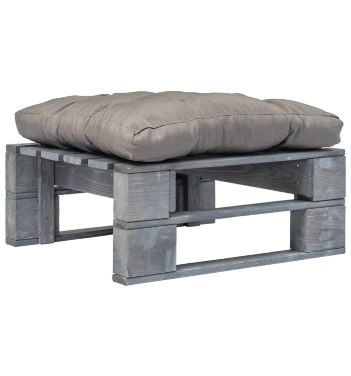 Repose-pied palette de jardin avec coussin en gris gris bois | Mobilier & Déco