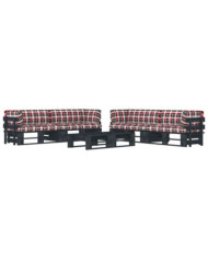 Salon de jardin palette 6pcs avec coussins Pin imprégné de noir | Mobilier & Déco