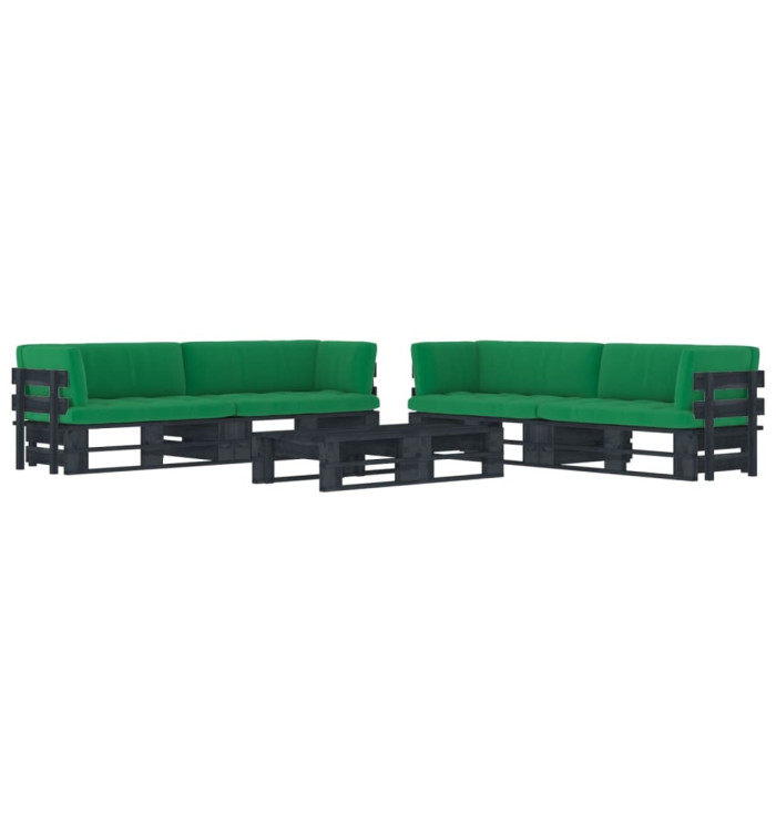 Salon de jardin palette 6pcs avec coussins Pin imprégné de noir | Mobilier & Déco