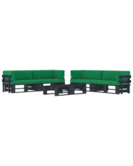 Salon de jardin palette 6pcs avec coussins Pin imprégné de noir | Mobilier & Déco
