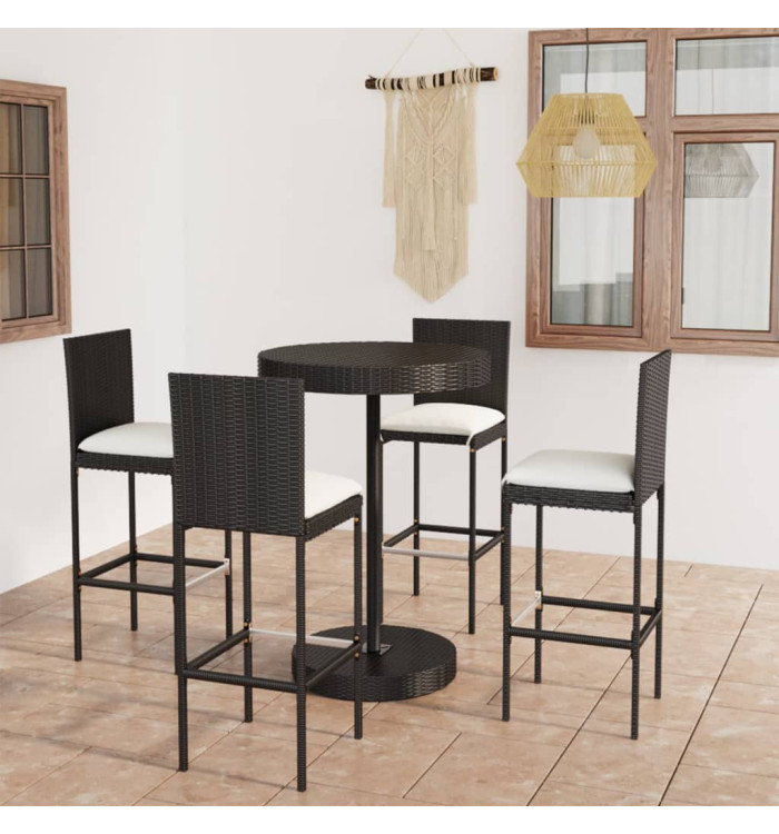 Ensemble de bar de jardin 5 pcs et coussins Résine tressée Noir | Mobilier & Déco
