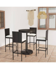 Ensemble de bar de jardin 5 pcs et coussins Résine tressée Noir | Mobilier & Déco