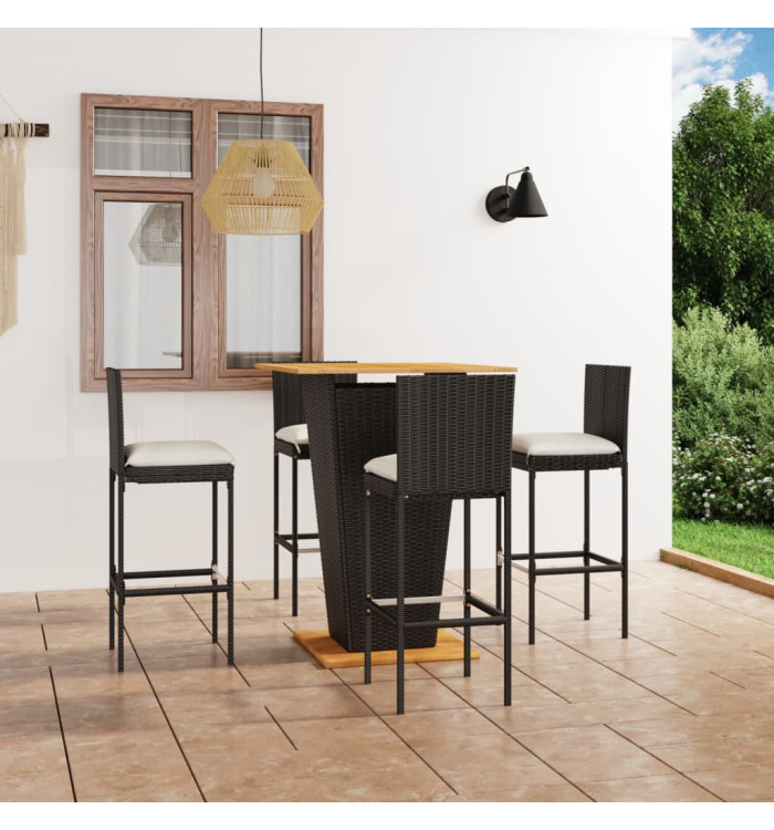 Ensemble de bar de jardin 5 pcs et coussins Résine tressée Noir | Mobilier & Déco