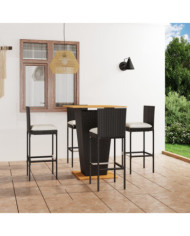 Ensemble de bar de jardin 5 pcs et coussins Résine tressée Noir | Mobilier & Déco