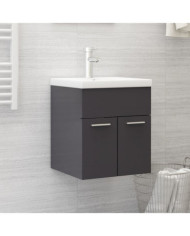 Armoire d'évier lavabo intégré gris brillant bois d'ingénierie | Mobilier & Déco