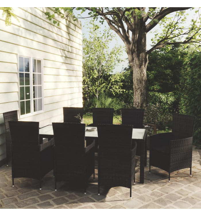 Ensemble à manger d'extérieur 9pcs coussins résine tressée noir | Mobilier & Déco