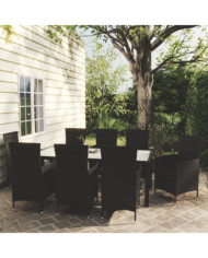 Ensemble à manger d'extérieur 9pcs coussins résine tressée noir | Mobilier & Déco
