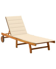 Chaise longue de jardin avec coussin Bois d'acacia solide | Mobilier & Déco