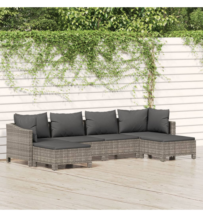 Salon de jardin 6 pcs avec coussins Gris Résine tressée | Mobilier & Déco