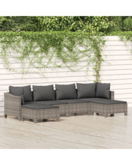 Salon de jardin 6 pcs avec coussins Gris Résine tressée | Mobilier & Déco