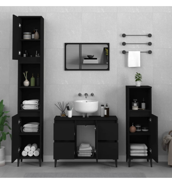 Ensemble de meubles salle de bain 3 pcs noir bois d'ingénierie | Mobilier & Déco