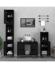 Ensemble de meubles salle de bain 3 pcs noir bois d'ingénierie | Mobilier & Déco