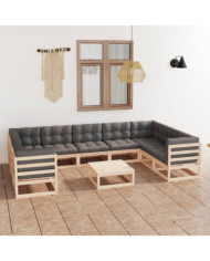 Salon de jardin 10 pcs avec coussins Bois de pin massif | Mobilier & Déco