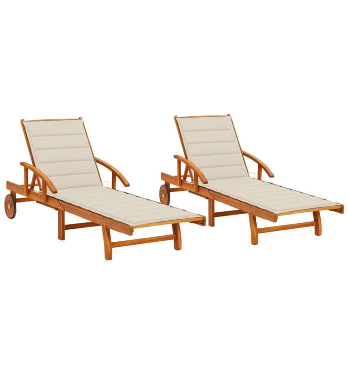 Chaises longues lot de 2 avec coussins Bois d'acacia solide | Mobilier & Déco